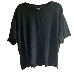 Colsie Sweatshirt Size L Black Raw Hem Short Sleeves Pullover Athleisure Lounge